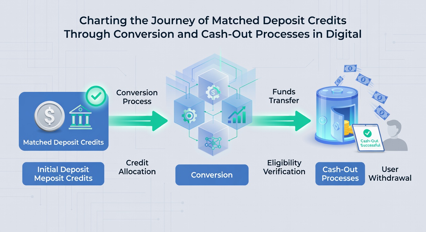 Flowchart diagram illustrating bonus credit conversion stages and cash-out verification in an online casino environment