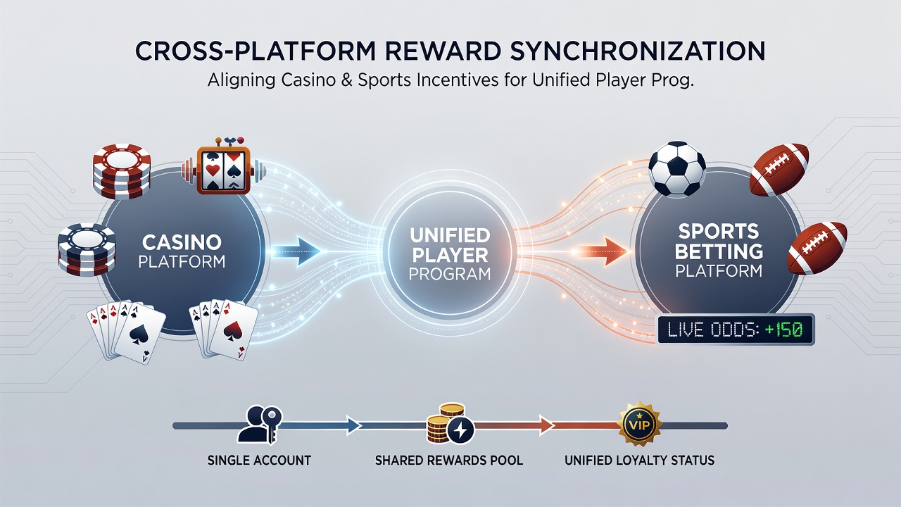 Dashboard view of a unified loyalty interface displaying combined sports and casino progress bars with synchronized reward tiers