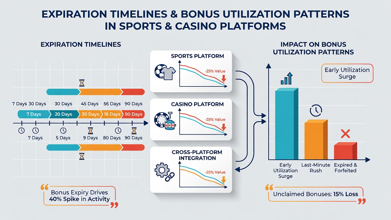 Infographic illustrating casino bonus conversion rates by expiration length and game category