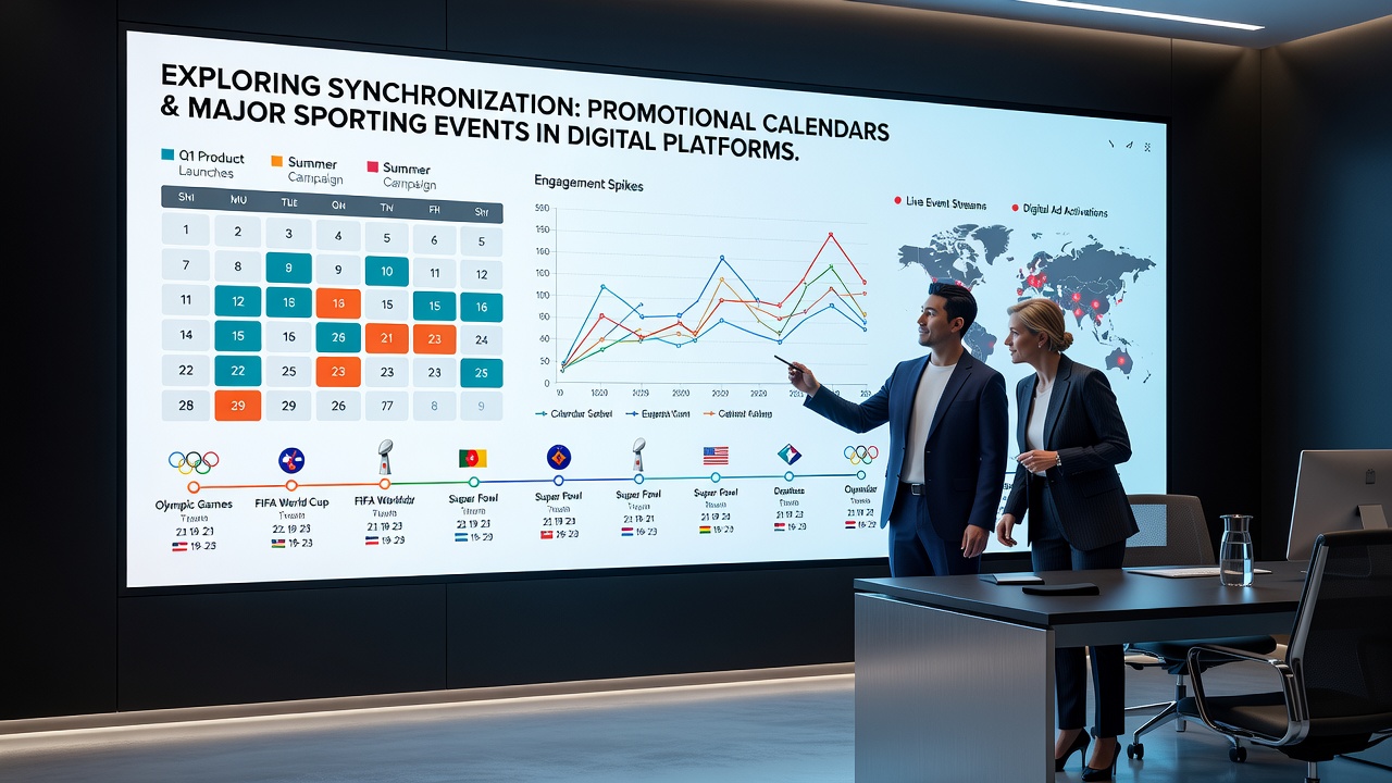 Analytics dashboard displaying synchronized promotional timelines overlaid with major sporting event schedules