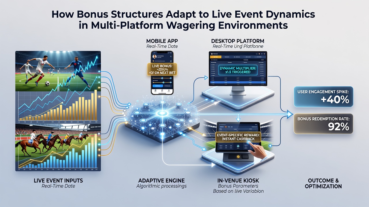 Diagram showing synchronization of bonus structures across mobile, desktop, and venue wagering systems