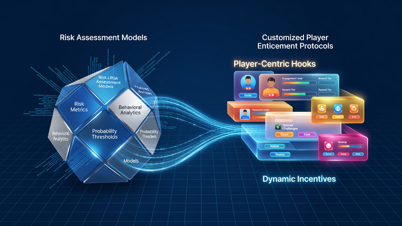 Visualization of risk assessment algorithms interacting with player engagement systems in online gaming platforms