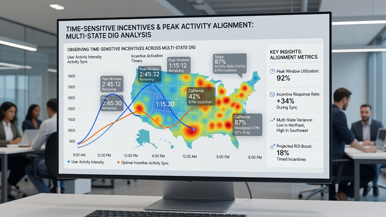 Heatmap illustrating incentive activation times versus user login density across several states