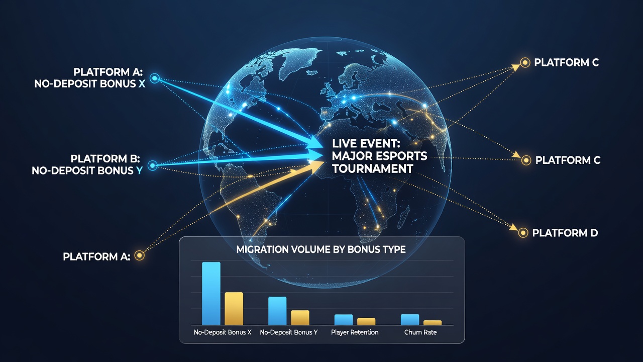 Data visualization of player account migrations linked to no-deposit promotions in live wagering