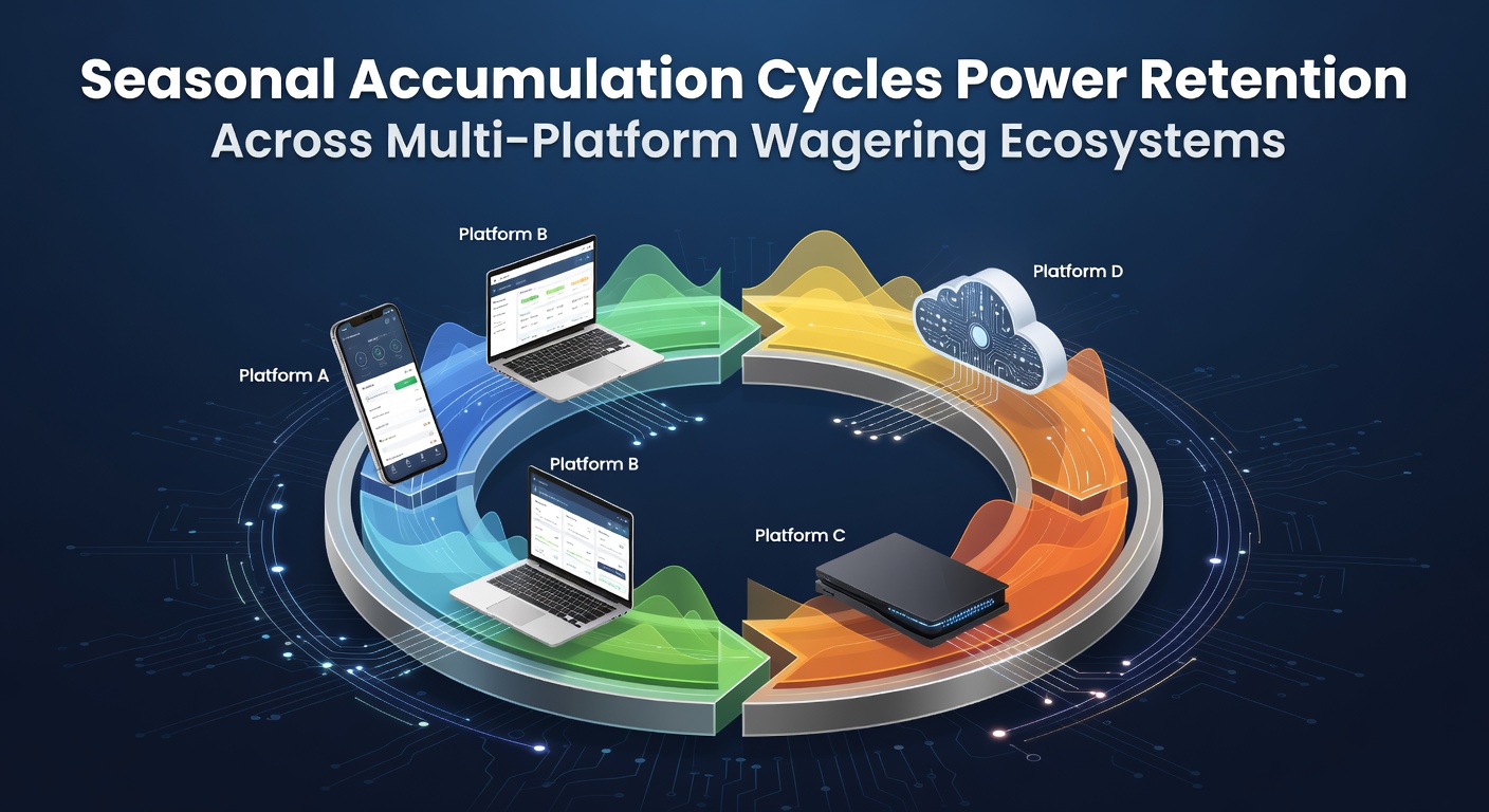 Visual representation of seasonal accumulation cycles in multi-platform wagering systems showing point progression across devices