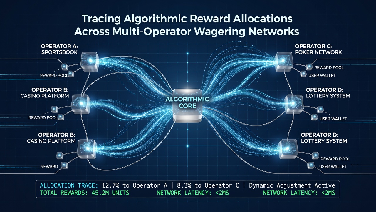 Flowchart illustrating algorithmic steps for allocating rewards between multiple wagering operators with data checkpoints