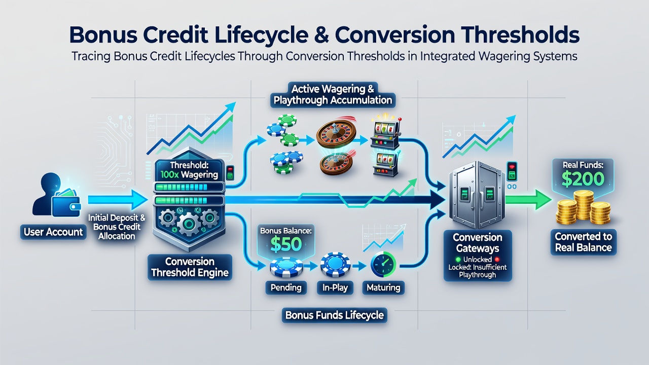 Analytics dashboard tracking bonus credit conversion progress across sports and casino sections