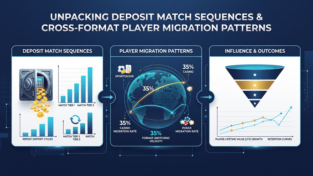 Charts displaying player migration rates between sports and casino formats following deposit match completion